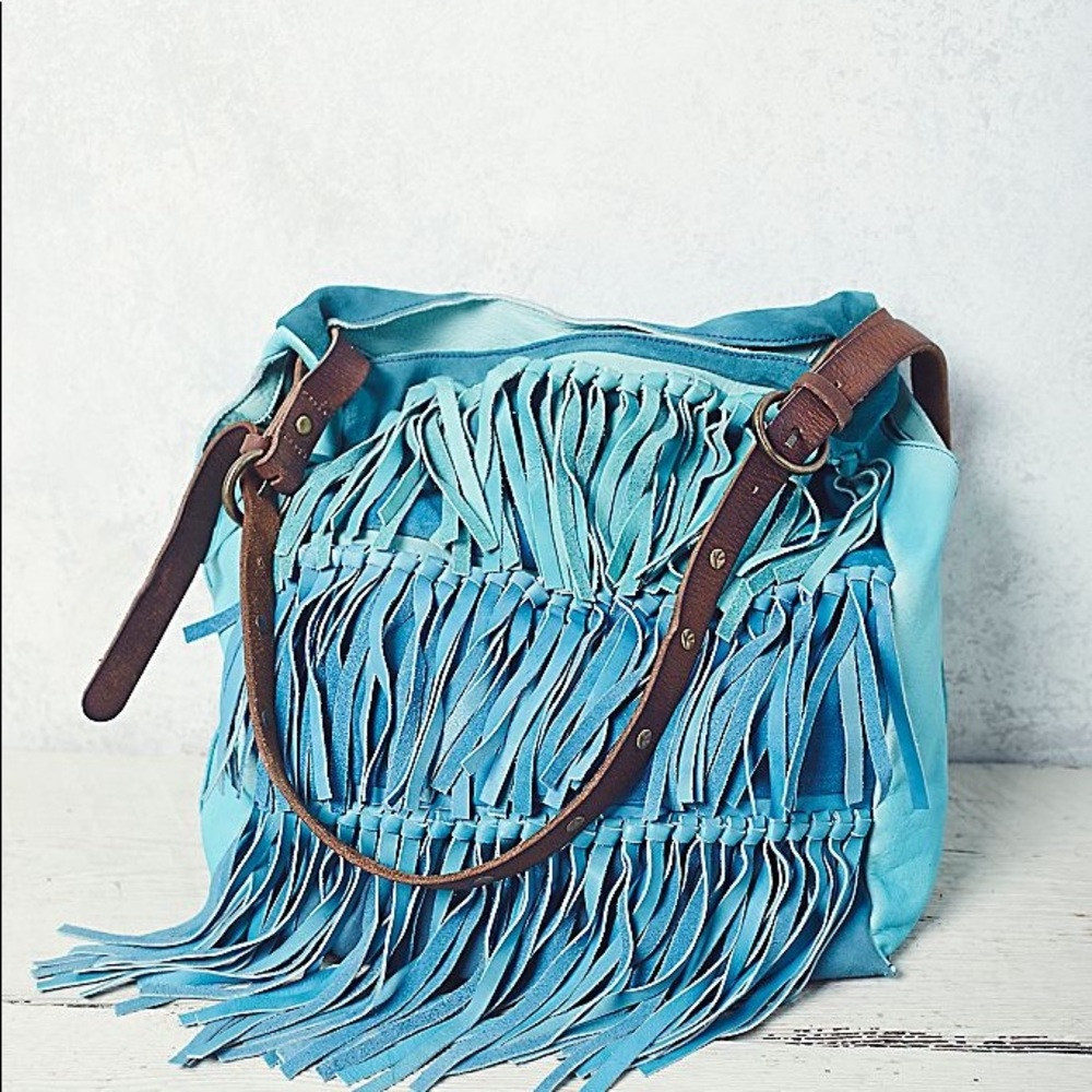 Salty blue fringe bag by Free People